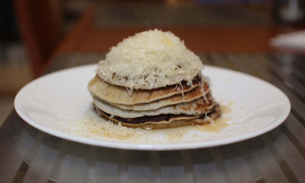 Banana Pancake with Cheese and Maple Syrup