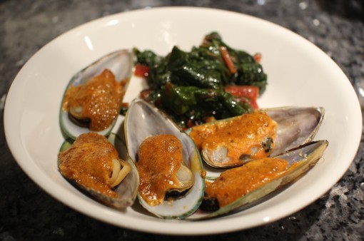 Baked Mussels and Red Chard