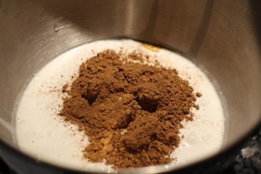 Cacao powder, Coconut Milk, Honey, Brown butter in the mixing bowl