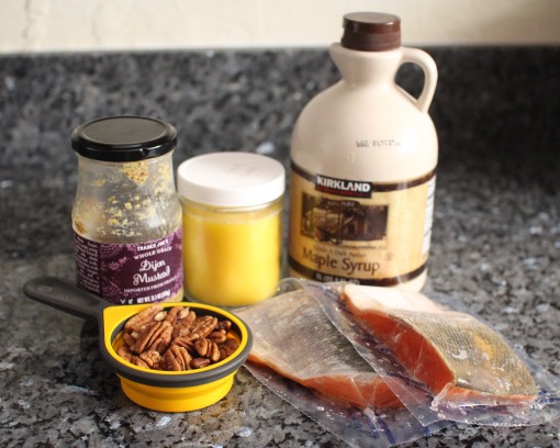 Salmon, Maple Syrup, Ghee, Pecan, Dijon Mustard