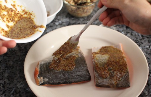 Mustard and Maple Syrup on Salmon