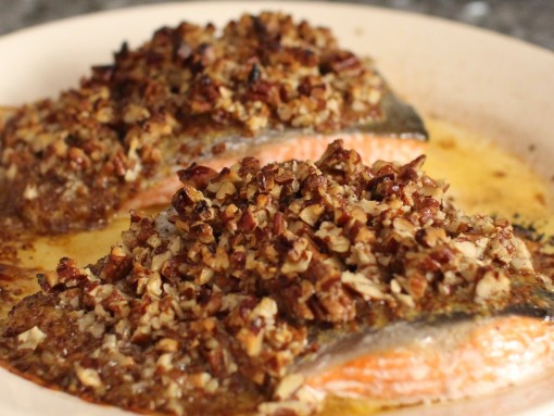 Maple Mustard Salmon with Pecan Crust