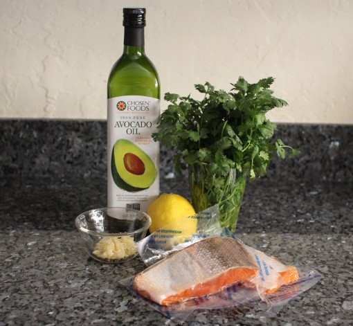 Salmon, Cilantro, Lemon, Garlic, Oil