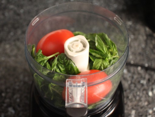 tomatoes basil in food processor