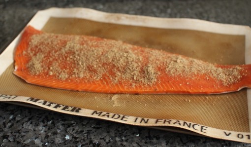umami powder on salmon fillet