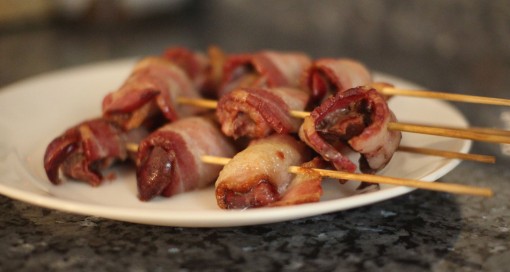 serving bacon liver skewers