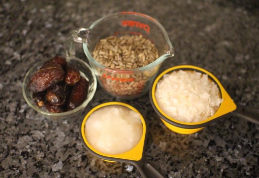 Dates, Sunflower Seeds, Coconut Flakes, Coconut Oil