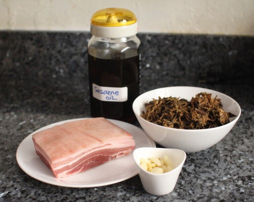 pork belly, dried pickled mustard, garlic, sesame oil