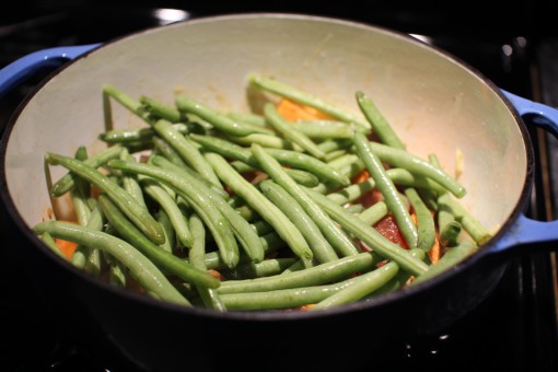 adding green beans on top